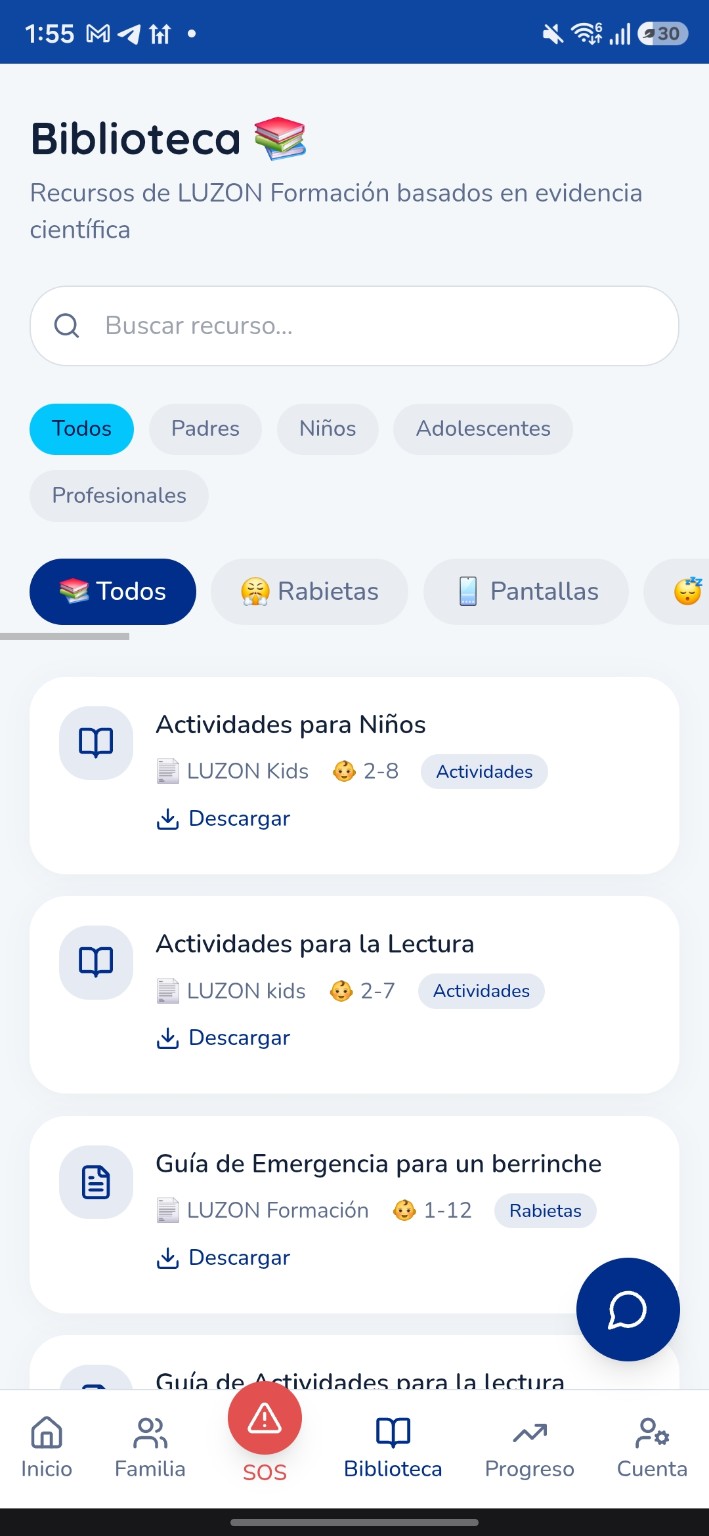 Biblioteca dentro de la app de LUZON Formation