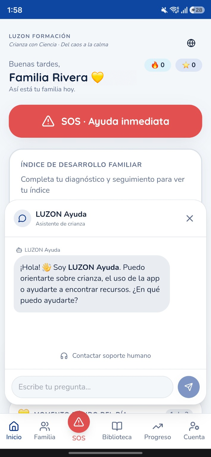 Luzon Ayuda integrada dentro de la app