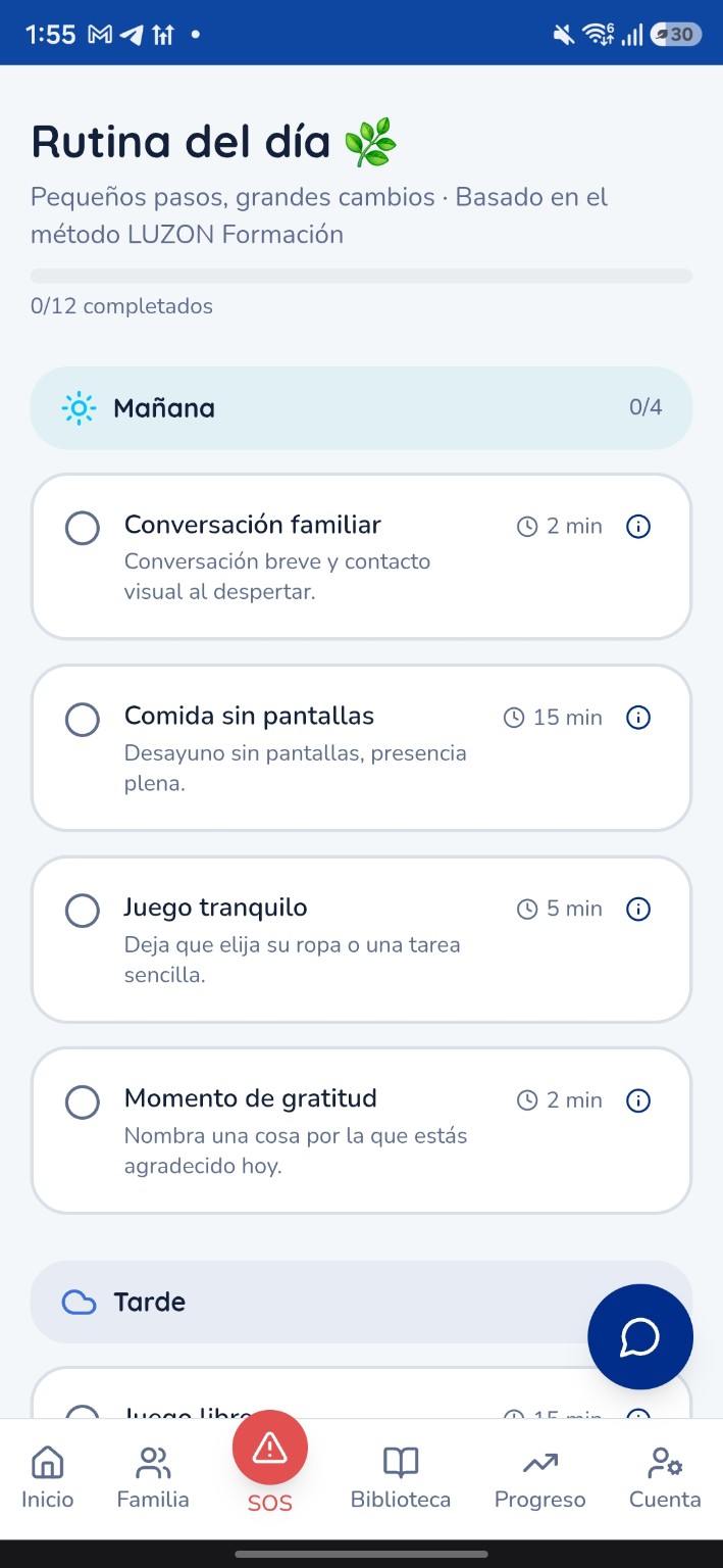 Rutina personalizada dentro de la app de LUZON Formation
