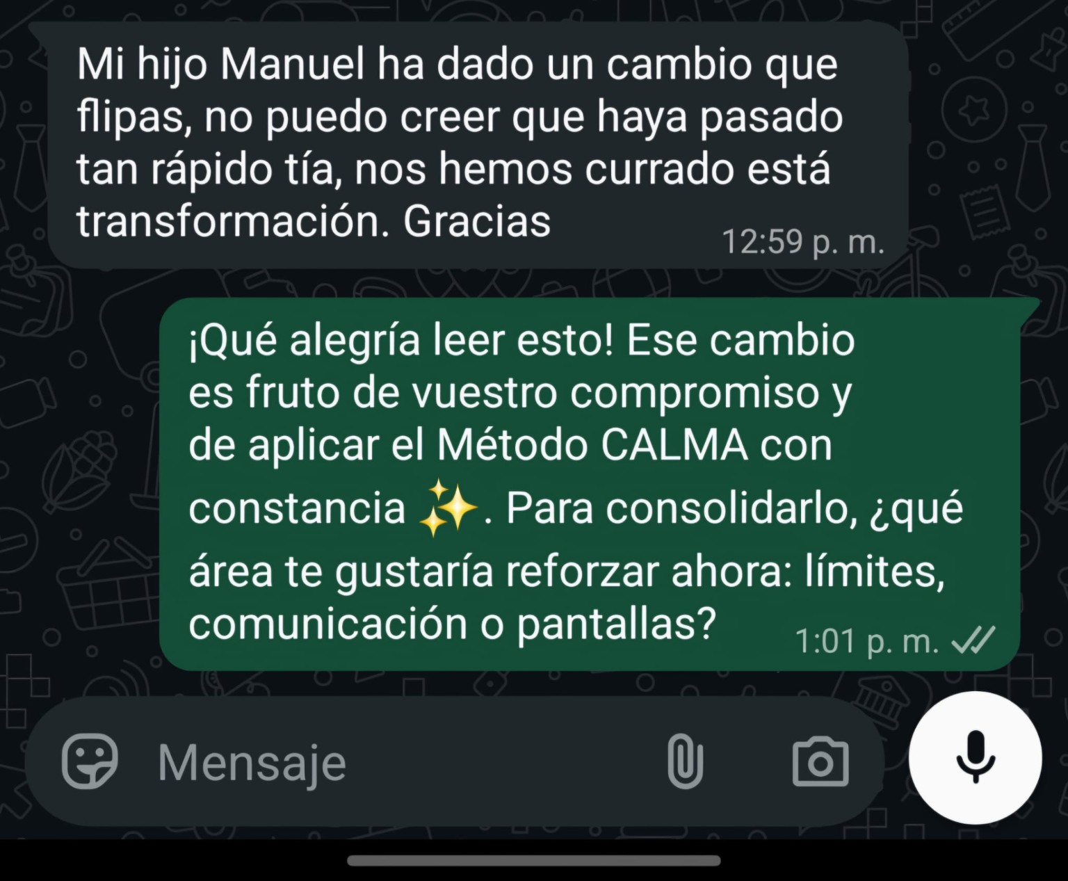 Mensaje de una madre sobre el cambio observado en su hijo