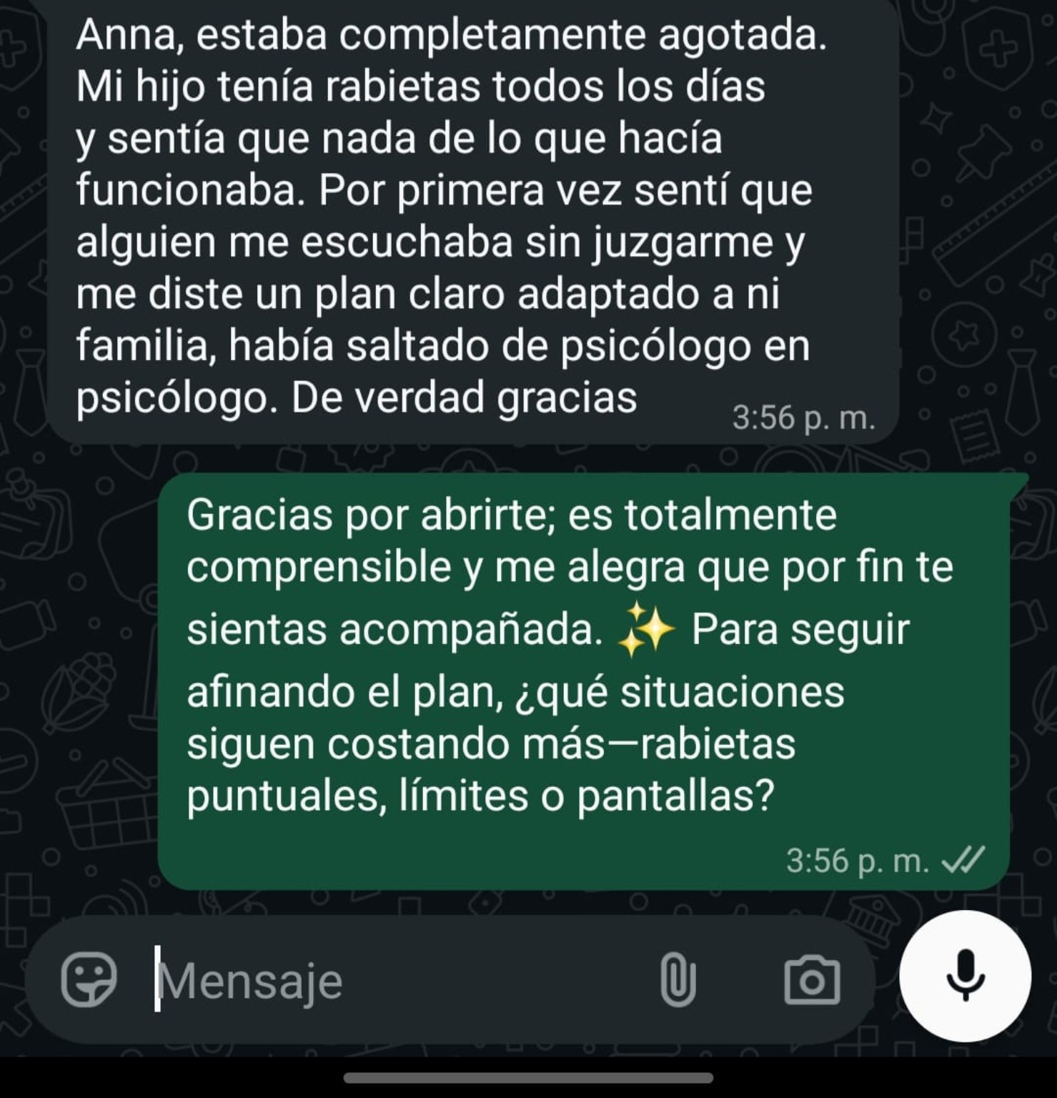 Mensaje de una madre sobre el plan personalizado